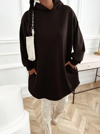 Czarna bluza oversize tunika z kapturem i kieszeniami Jenefer