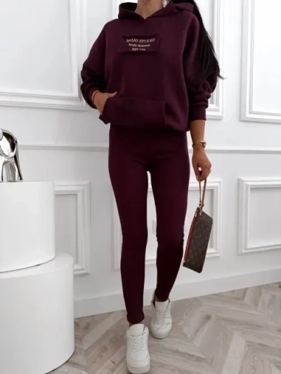Komplet damski MOJO STUDIO ocieplana bluza i prążkowane legginsy