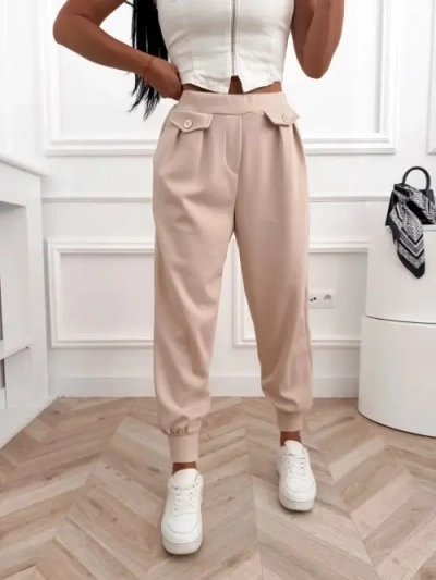 Spodnie damskie joggery wysoki stan, gumka w pasie, ściągacze u dołu