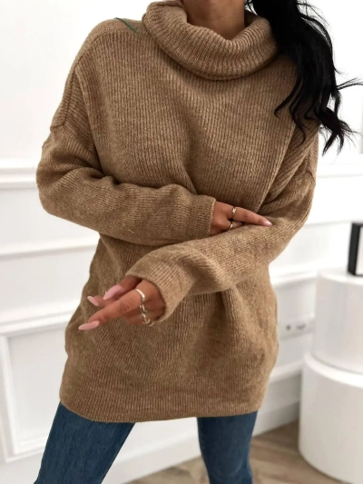Sweter golf tunika prążkowana oversize