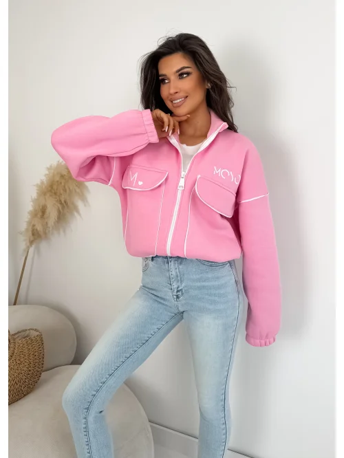 Bluza damska MOJO na zamek z kontrastową lamówką