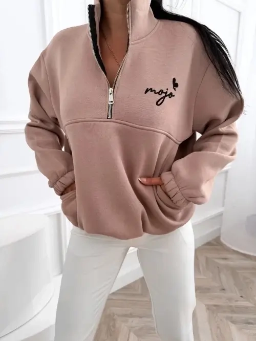 MOJO bawełniana bluza damska oversize ze stójką