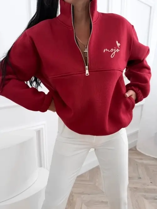 MOJO bawełniana bluza damska oversize ze stójką