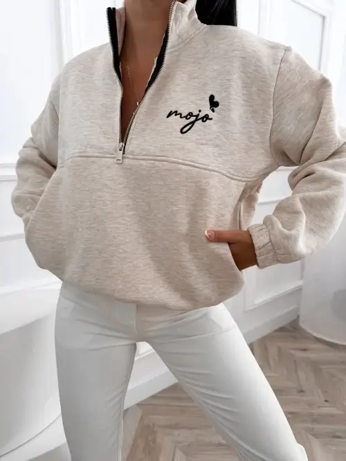 MOJO bawełniana bluza damska oversize ze stójką