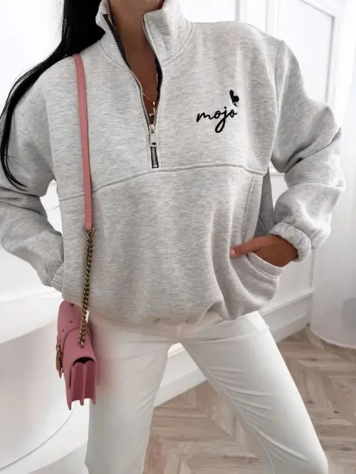 MOJO bawełniana bluza damska oversize ze stójką