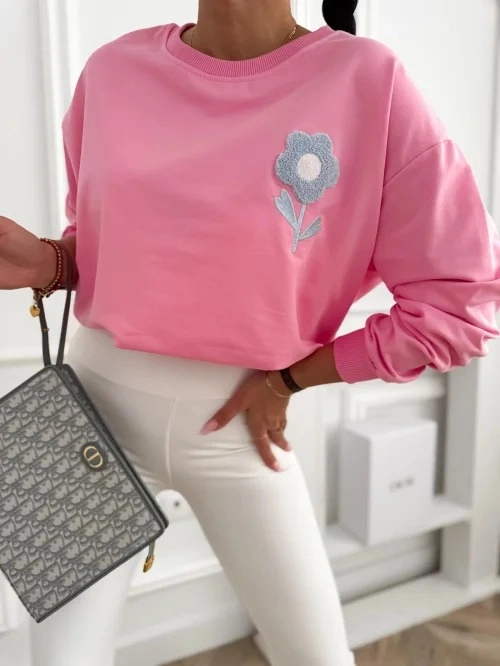 Mojo bluza damska oversize z kwiatem i motywem na plecach