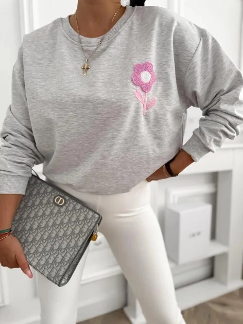 Mojo bluza damska oversize z kwiatem i motywem na plecach