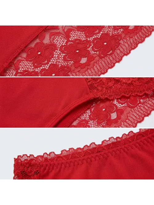 Figi damskie 6szt prążkowane z koronką bawełniane