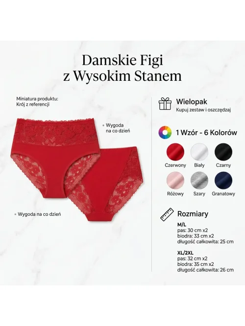 Figi damskie 6szt prążkowane z koronką bawełniane
