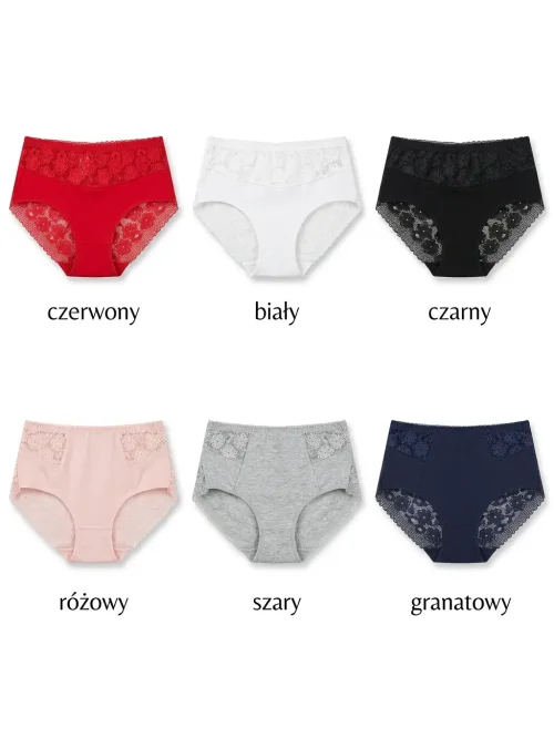 Figi damskie 6szt prążkowane z koronką bawełniane