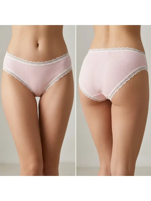 Figi damskie prążkowane z koronką 7 szt. mix kolorów