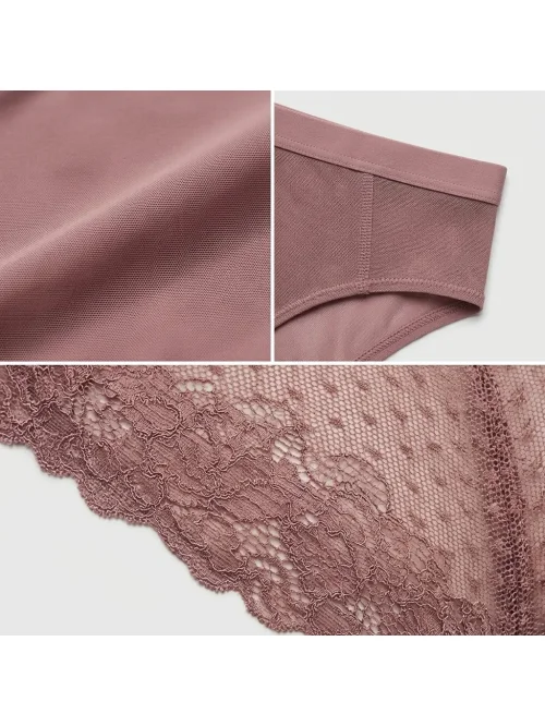 Figi damskie 6sz z koronkowym tyłem i kokardką