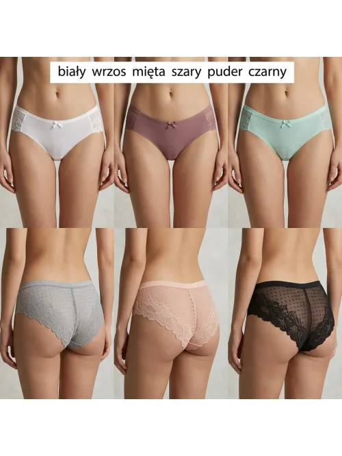 Figi damskie 6sz z koronkowym tyłem i kokardką