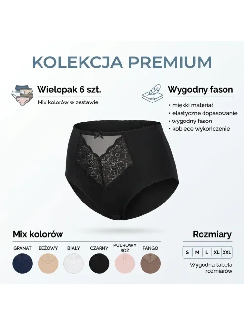 Majtki damskie z wysokim stanem 6 szt. mix kolorów