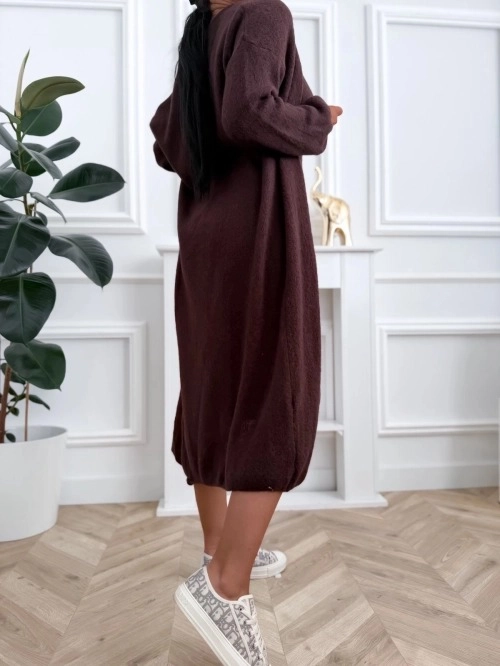 Dzianinowy komplet damski z baby alpaką – sukienka i kardigan