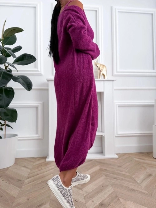 Dzianinowy komplet damski z baby alpaką – sukienka i kardigan