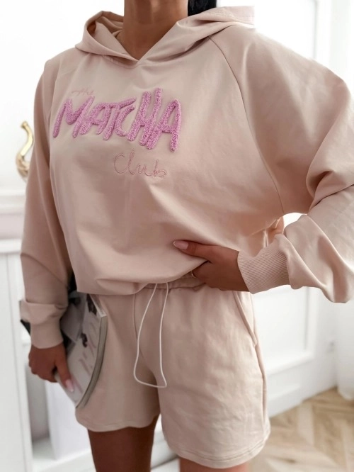 Komplet damski z bluzą z kapturem i szortami MATCHA CLUB