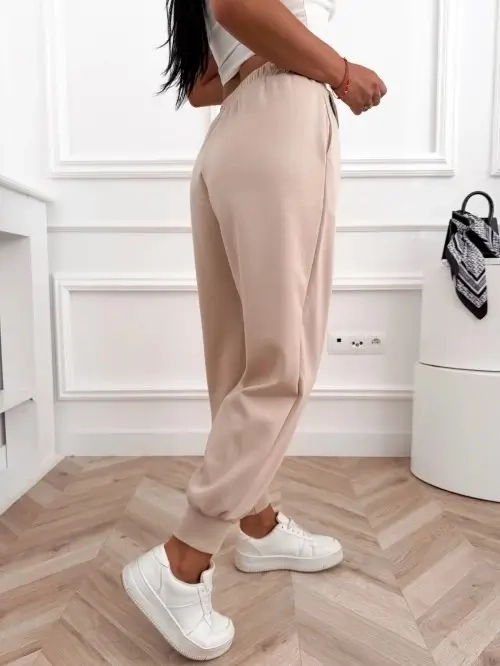 Spodnie damskie joggery wysoki stan, gumka w pasie, ściągacze u dołu