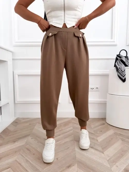 Spodnie damskie joggery wysoki stan, gumka w pasie, ściągacze u dołu