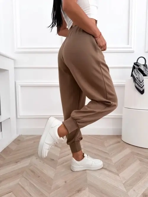 Spodnie damskie joggery wysoki stan, gumka w pasie, ściągacze u dołu