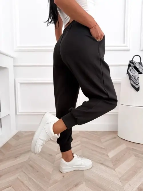 Spodnie damskie joggery wysoki stan, gumka w pasie, ściągacze u dołu