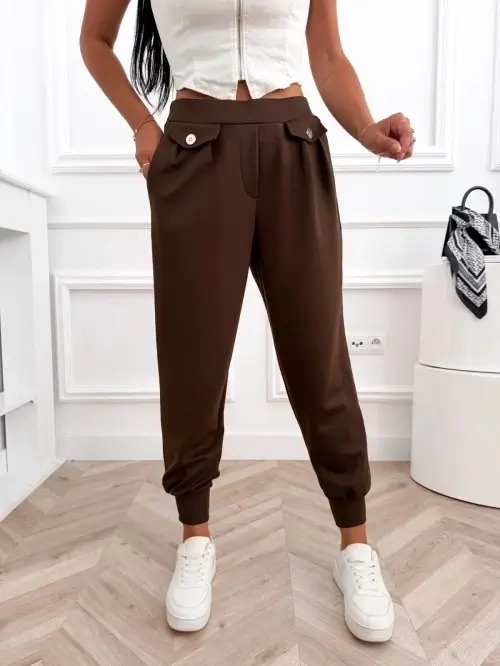 Spodnie damskie joggery wysoki stan, gumka w pasie, ściągacze u dołu