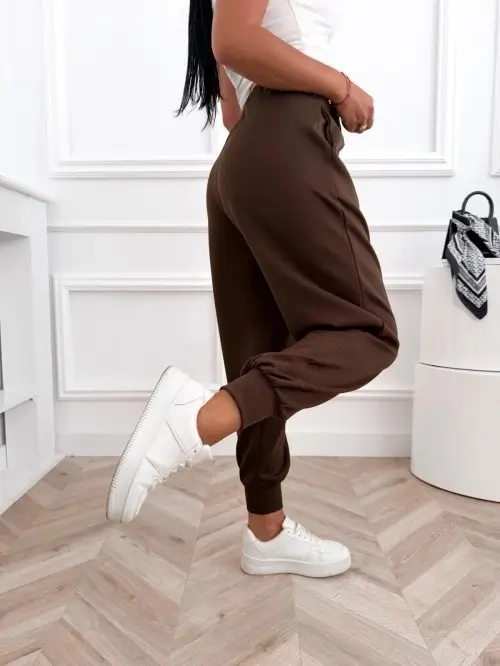 Spodnie damskie joggery wysoki stan, gumka w pasie, ściągacze u dołu