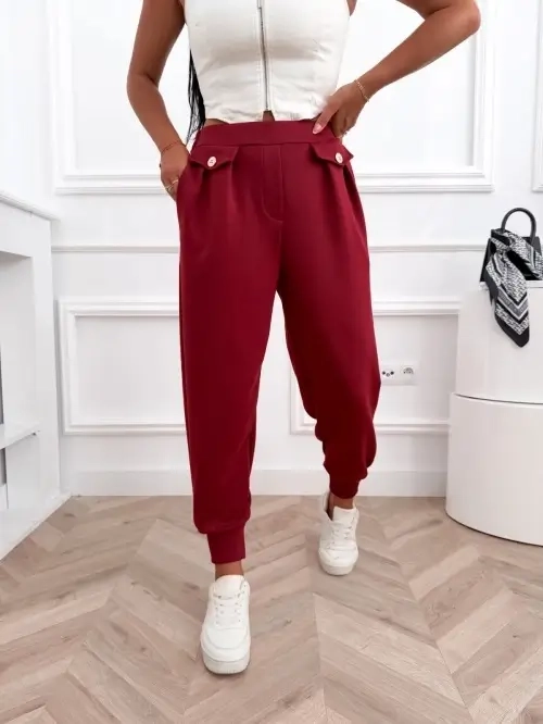 Spodnie damskie joggery wysoki stan, gumka w pasie, ściągacze u dołu