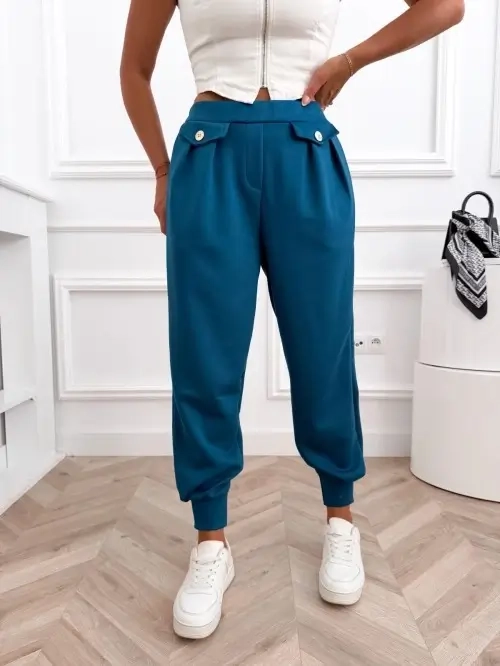 Spodnie damskie joggery wysoki stan, gumka w pasie, ściągacze u dołu