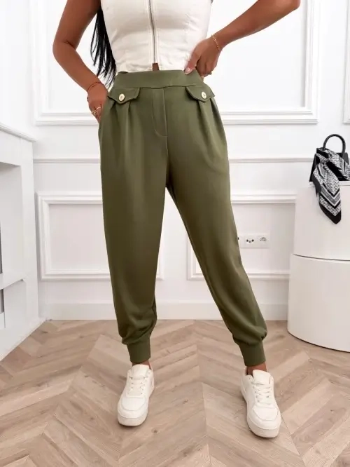 Spodnie damskie joggery wysoki stan, gumka w pasie, ściągacze u dołu